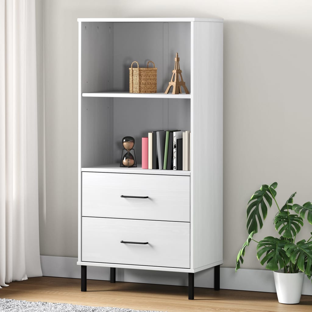 Bookcase with 2 Drawers White 60x35x128,5 cm Solid Wood "OSLO