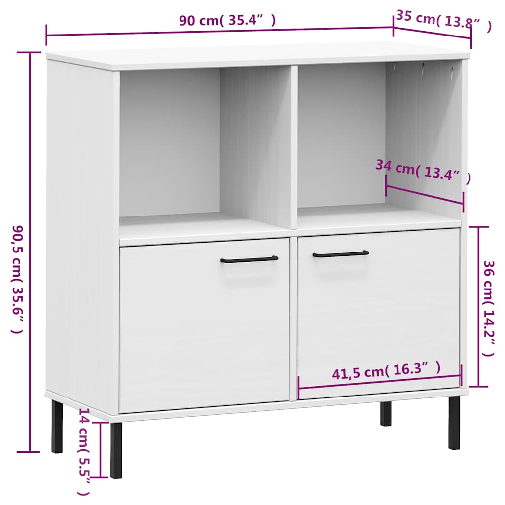 Bookcase with Metal Legs White 90x35x90.5 cm Solid Wood OSLO
