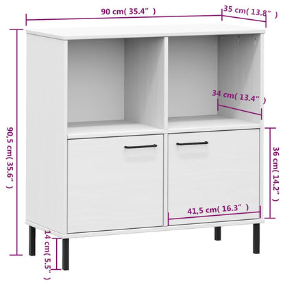 Bookcase with Metal Legs White 90x35x90.5 cm Solid Wood OSLO