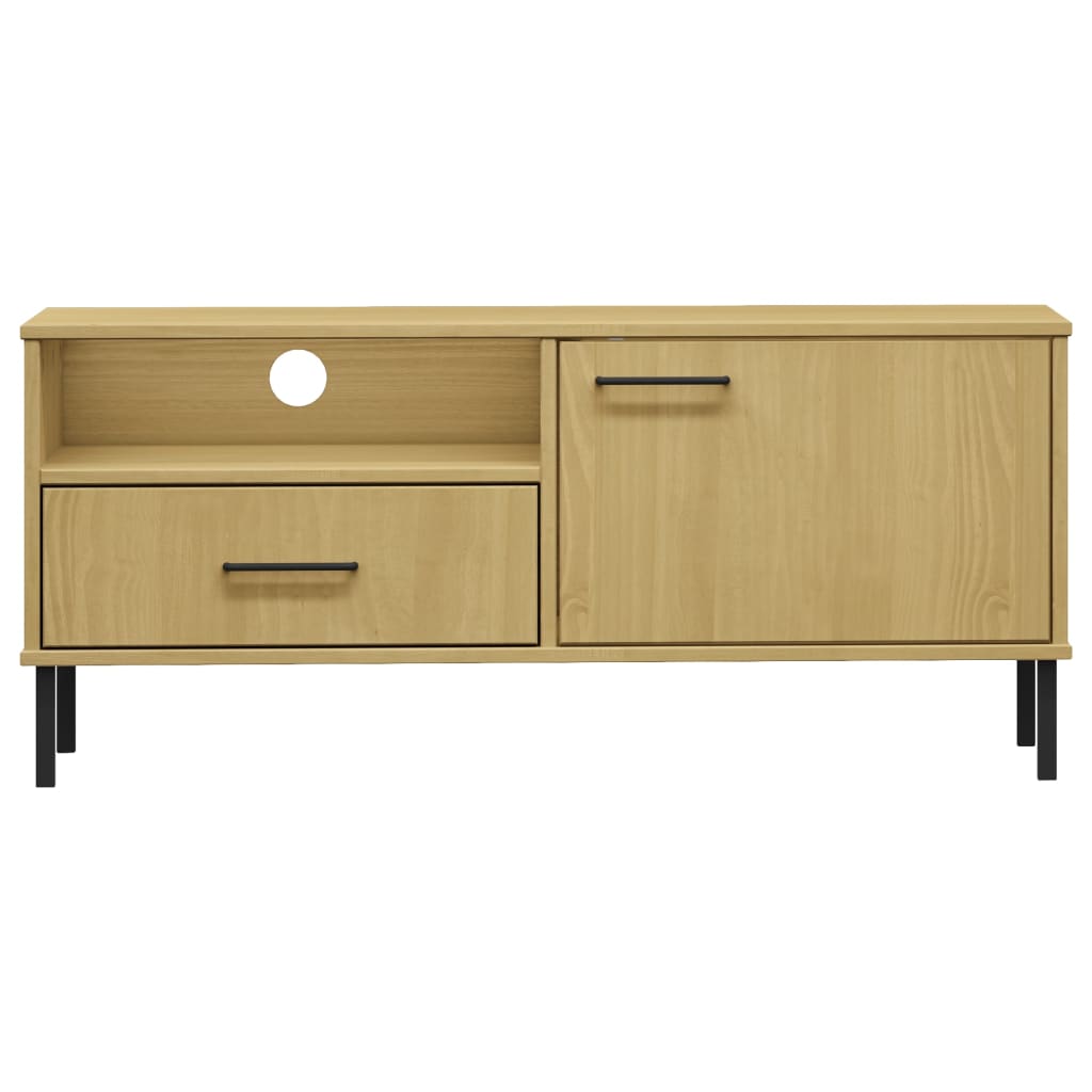 TV Cabinet with Metal Legs Brown Solid Wood Pine "OSLO