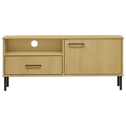 TV Cabinet with Metal Legs Brown Solid Wood Pine "OSLO