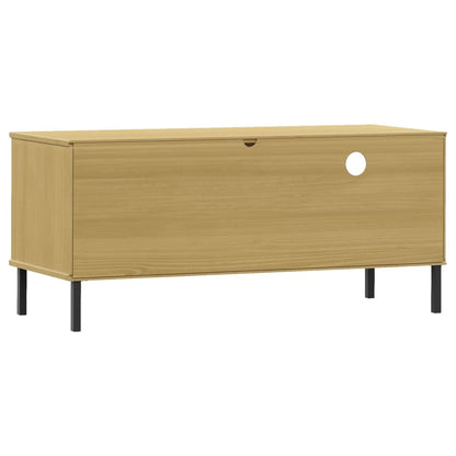 TV Cabinet with Metal Legs Brown Solid Wood Pine "OSLO