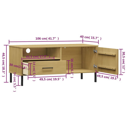 TV Cabinet with Metal Legs Brown Solid Wood Pine "OSLO