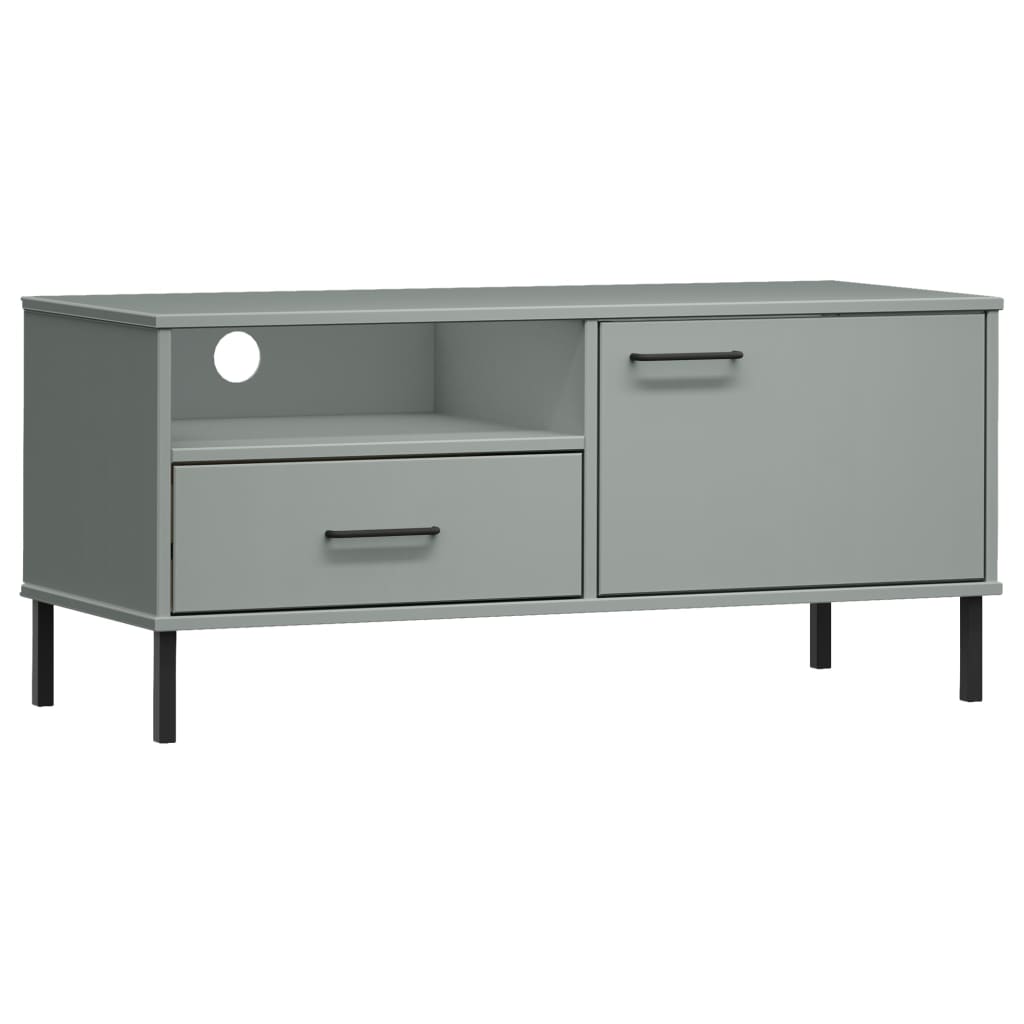 TV Cabinet with Metal Legs Grey Solid Wood Pine "OSLO
