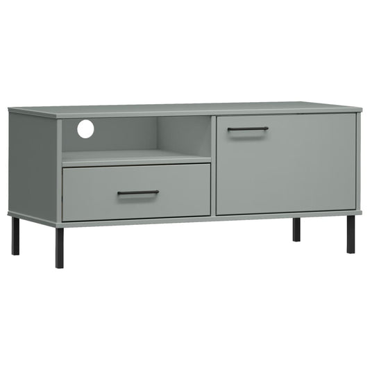 TV Cabinet with Metal Legs Grey Solid Wood Pine "OSLO