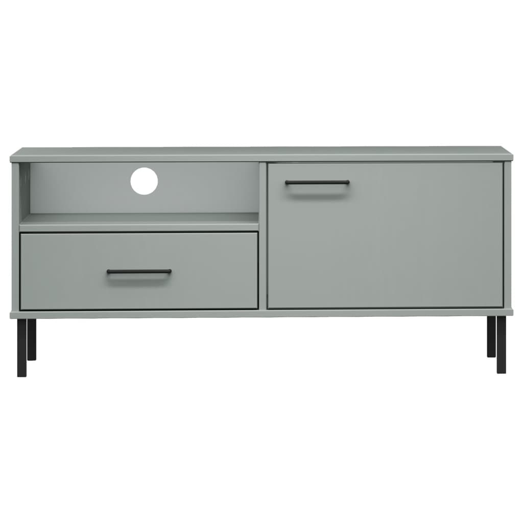 TV Cabinet with Metal Legs Grey Solid Wood Pine "OSLO