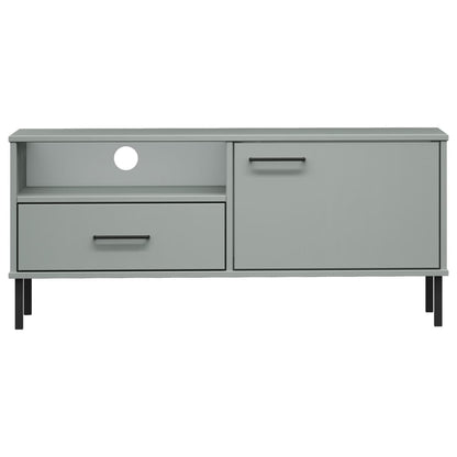 TV Cabinet with Metal Legs Grey Solid Wood Pine "OSLO