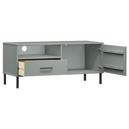 TV Cabinet with Metal Legs Grey Solid Wood Pine "OSLO