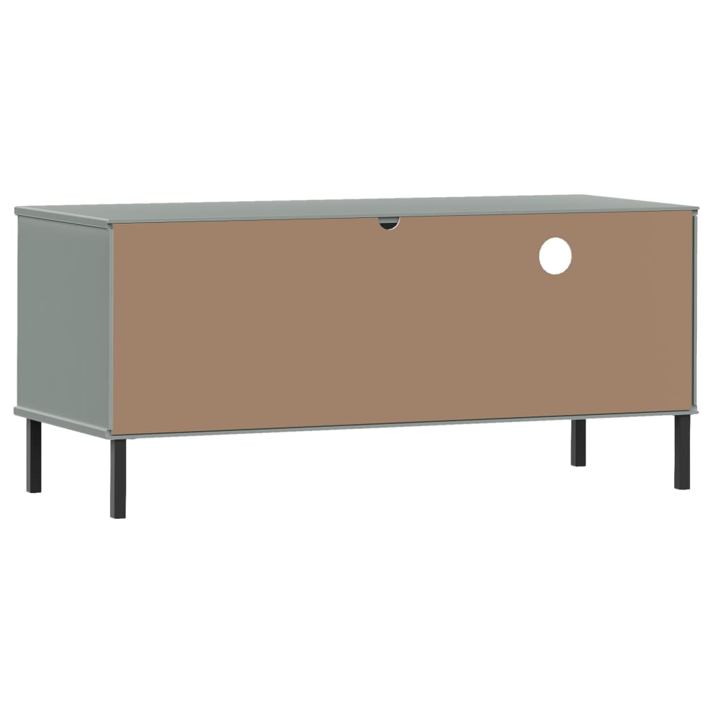 TV Cabinet with Metal Legs Grey Solid Wood Pine "OSLO