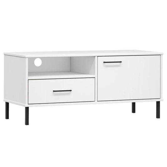 TV Cabinet with Metal Legs White Solid Wood Pine "OSLO