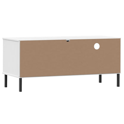 TV Cabinet with Metal Legs White Solid Wood Pine OSLO