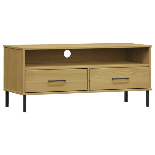TV Cabinet with Metal Legs Brown Solid Wood Pine "OSLO