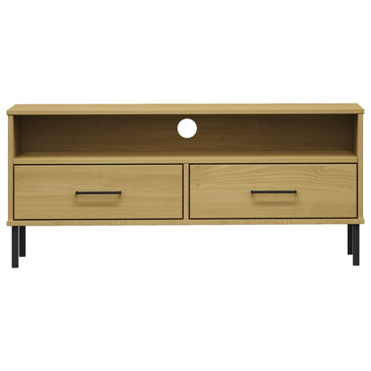 TV Cabinet with Metal Legs Brown Solid Wood Pine "OSLO