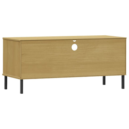 TV Cabinet with Metal Legs Brown Solid Wood Pine "OSLO