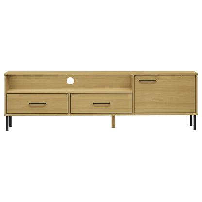 TV Cabinet with Metal Legs Brown Solid Wood Pine OSLO