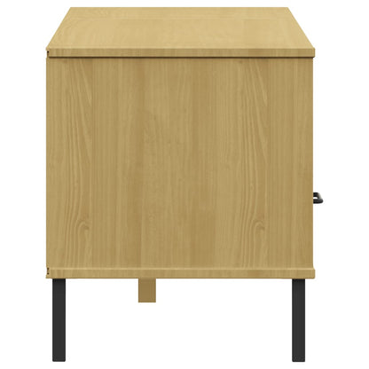 TV Cabinet with Metal Legs Brown Solid Wood Pine OSLO