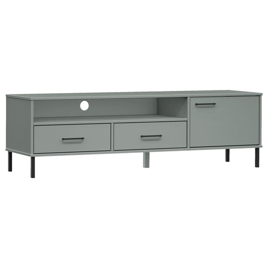 TV Cabinet with Metal Legs Grey Solid Wood Pine "OSLO
