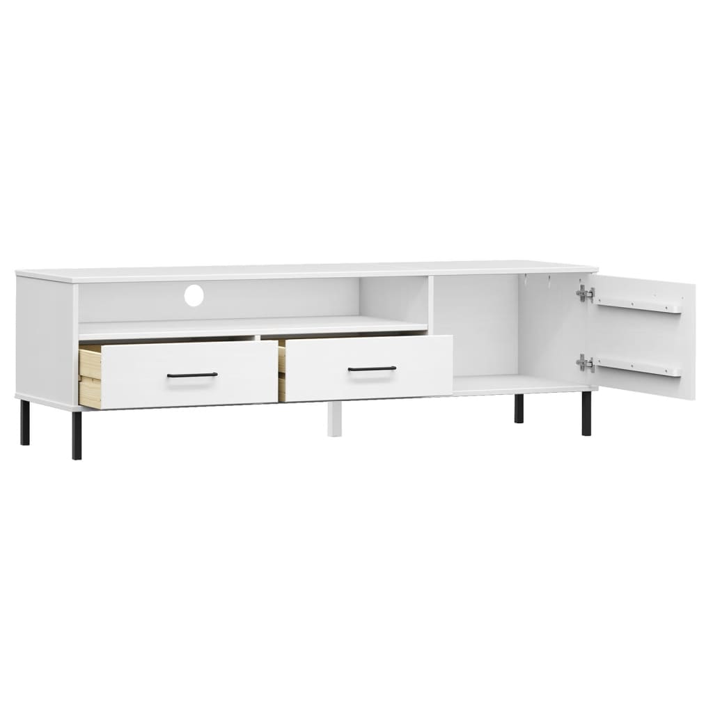 TV Cabinet with Metal Legs White Solid Wood Pine "OSLO
