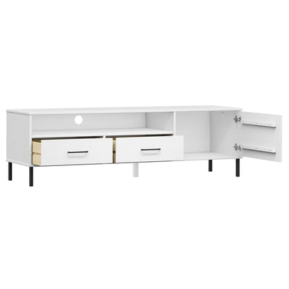 TV Cabinet with Metal Legs White Solid Wood Pine "OSLO