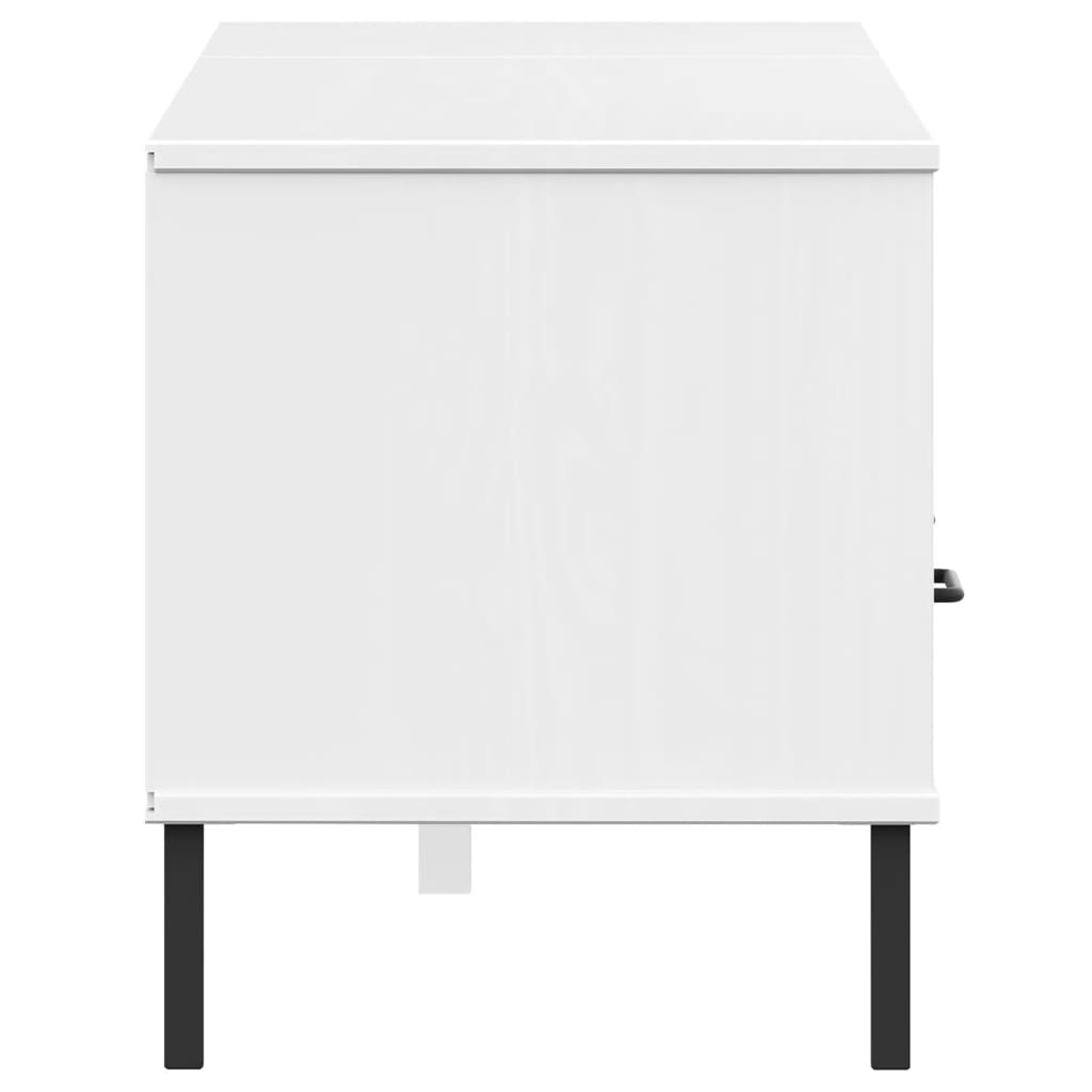 TV Cabinet with Metal Legs White Solid Wood Pine "OSLO
