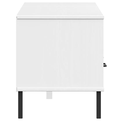 TV Cabinet with Metal Legs White Solid Wood Pine "OSLO