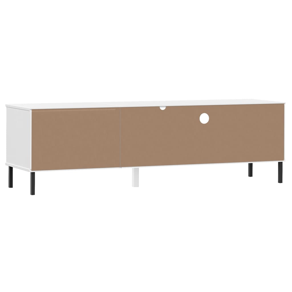 TV Cabinet with Metal Legs White Solid Wood Pine "OSLO