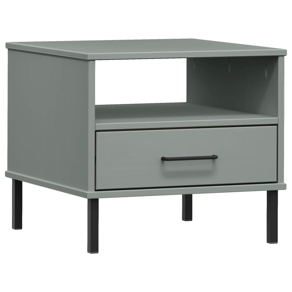 Bedside Table with Metal Legs Grey Solid Wood Pine OSLO