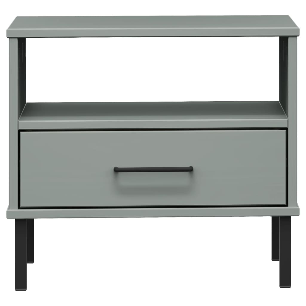 Bedside Table with Metal Legs Grey Solid Wood Pine OSLO