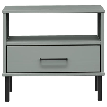 Bedside Table with Metal Legs Grey Solid Wood Pine OSLO