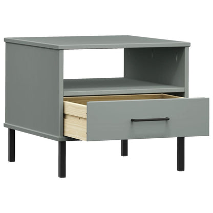 Bedside Table with Metal Legs Grey Solid Wood Pine OSLO