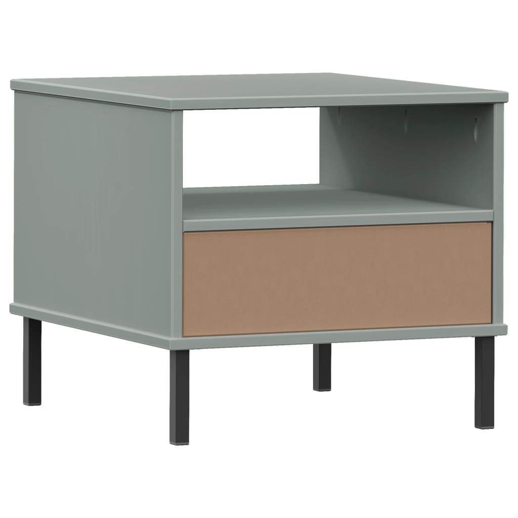 Bedside Table with Metal Legs Grey Solid Wood Pine OSLO