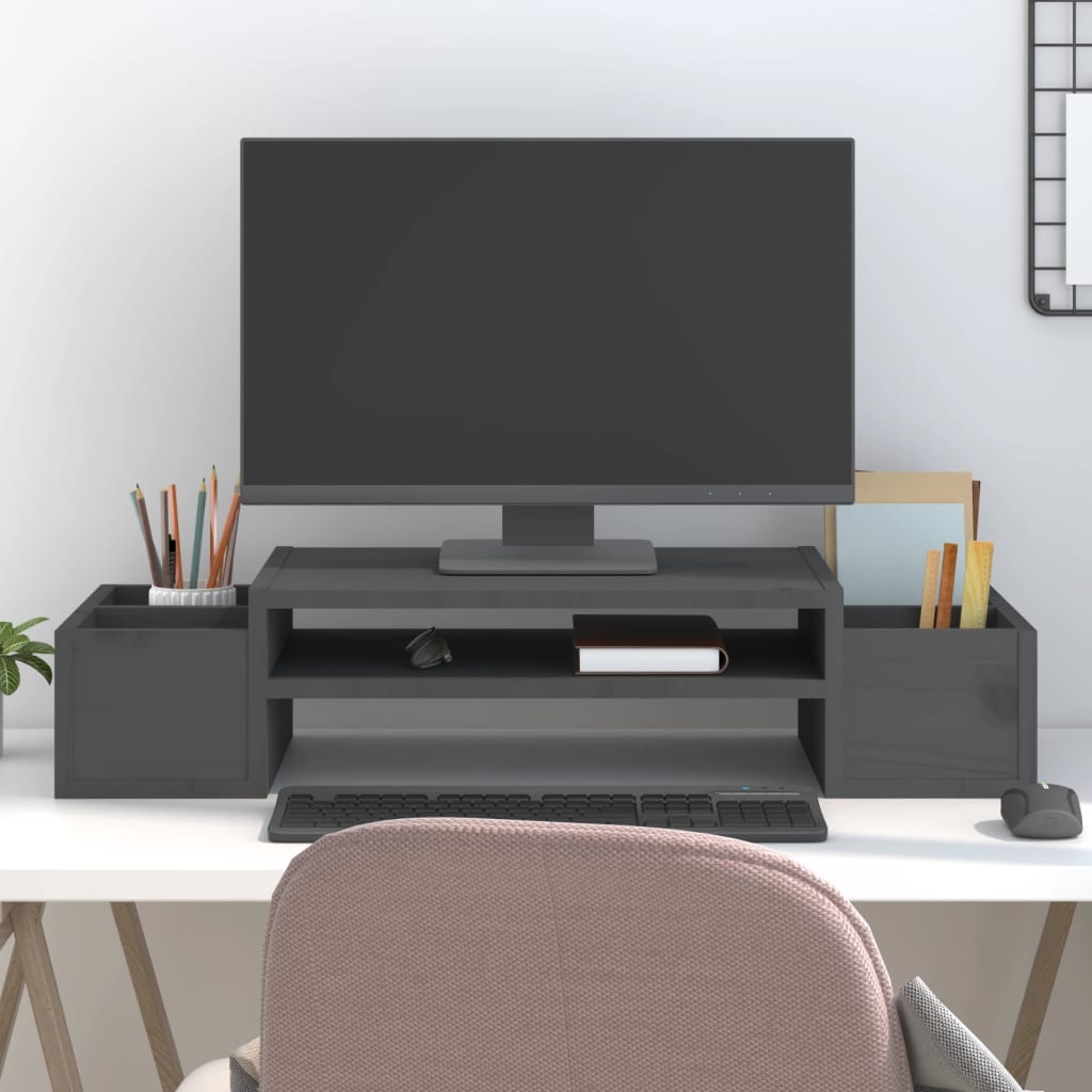 Monitor Stand Grey 70x27.5x15 cm Solid Wood Pine