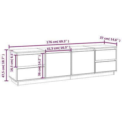 TV Cabinet White 176x37x47,5 cm Solid Wood Pine