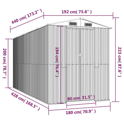 Garden Shed Light Grey 192x440x223 cm Galvanised Steel