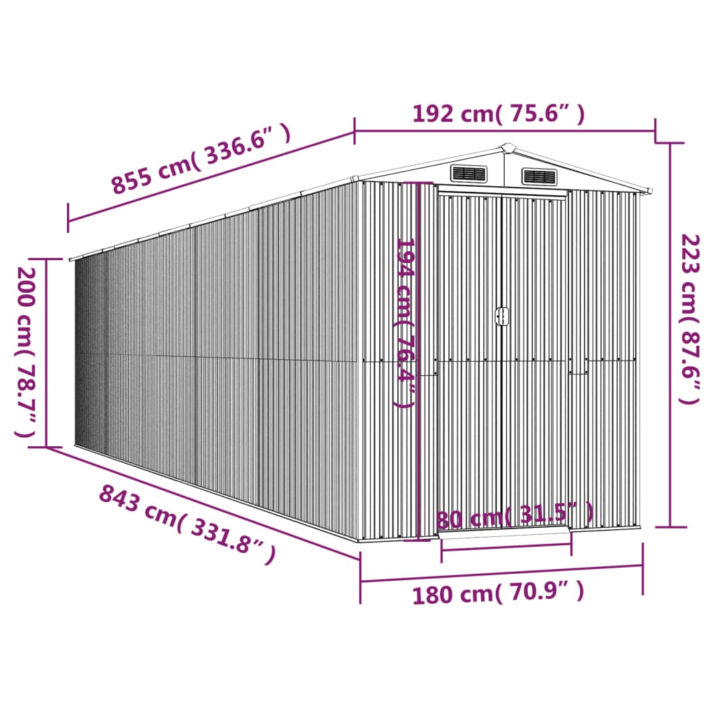Garden Shed Anthracite 192x855x223 cm Galvanised Steel