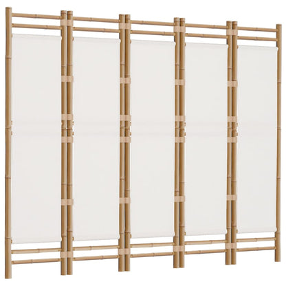 Folding 5-Panel Room Divider 200 cm Bamboo and Canvas
