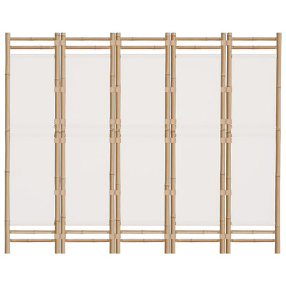 Folding 5-Panel Room Divider 200 cm Bamboo and Canvas