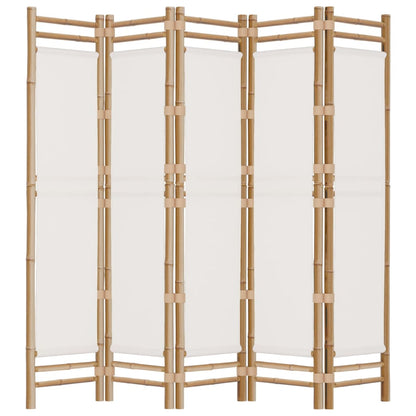 Folding 5-Panel Room Divider 200 cm Bamboo and Canvas