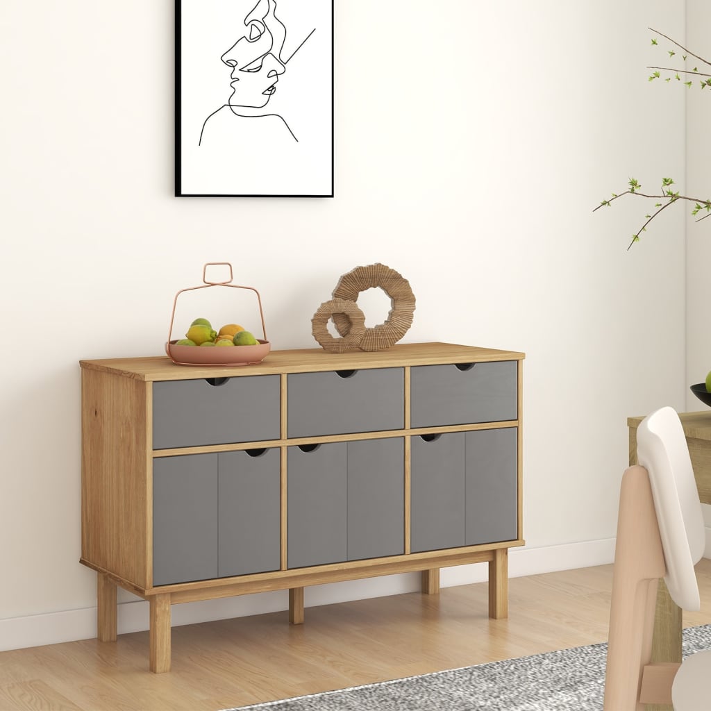 Sideboard "OTTA" Brown and Grey 114x43x73,5 cm Solid Wood Pine