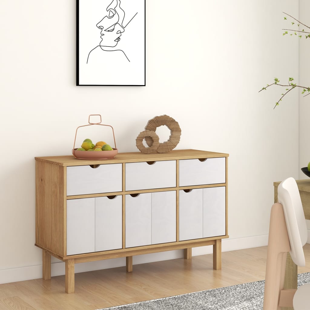 Sideboard "OTTA" Brown and White 114x43x73,5 cm Solid Wood Pine
