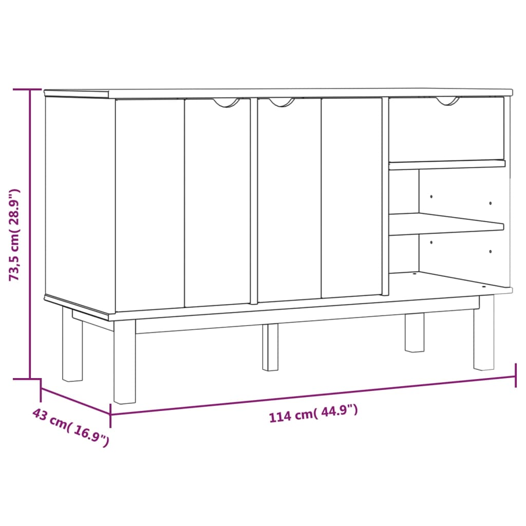 Sideboard "OTTA" Brown and White 114x43x73,5 cm Solid Wood Pine