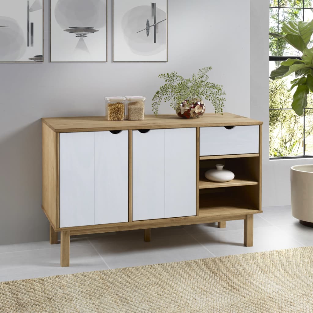 Sideboard "OTTA" Brown and White 114x43x73,5 cm Solid Wood Pine