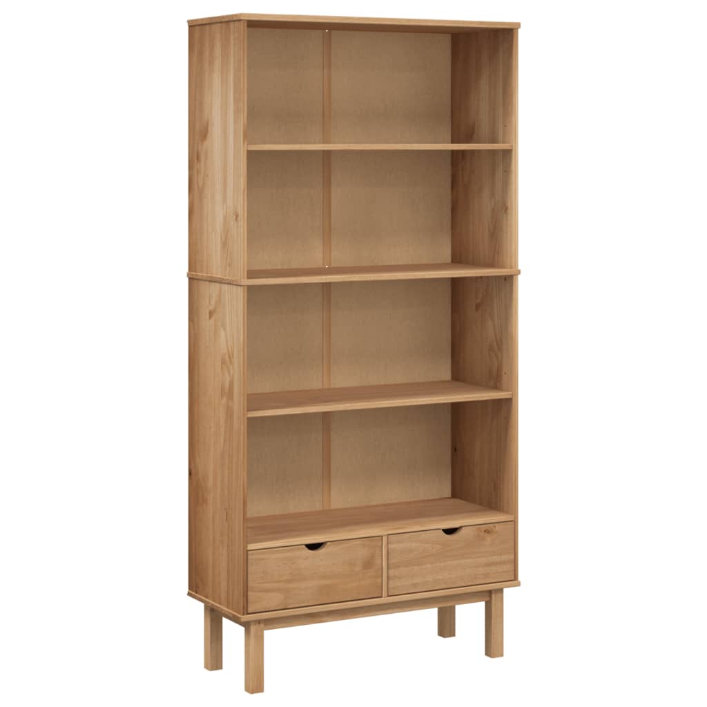 Bookcase "OTTA" with 2 Drawers Brown Solid Wood Pine