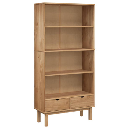 Bookcase "OTTA" with 2 Drawers Brown Solid Wood Pine