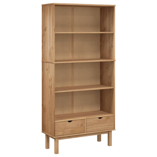 Bookcase "OTTA" with 2 Drawers Brown Solid Wood Pine
