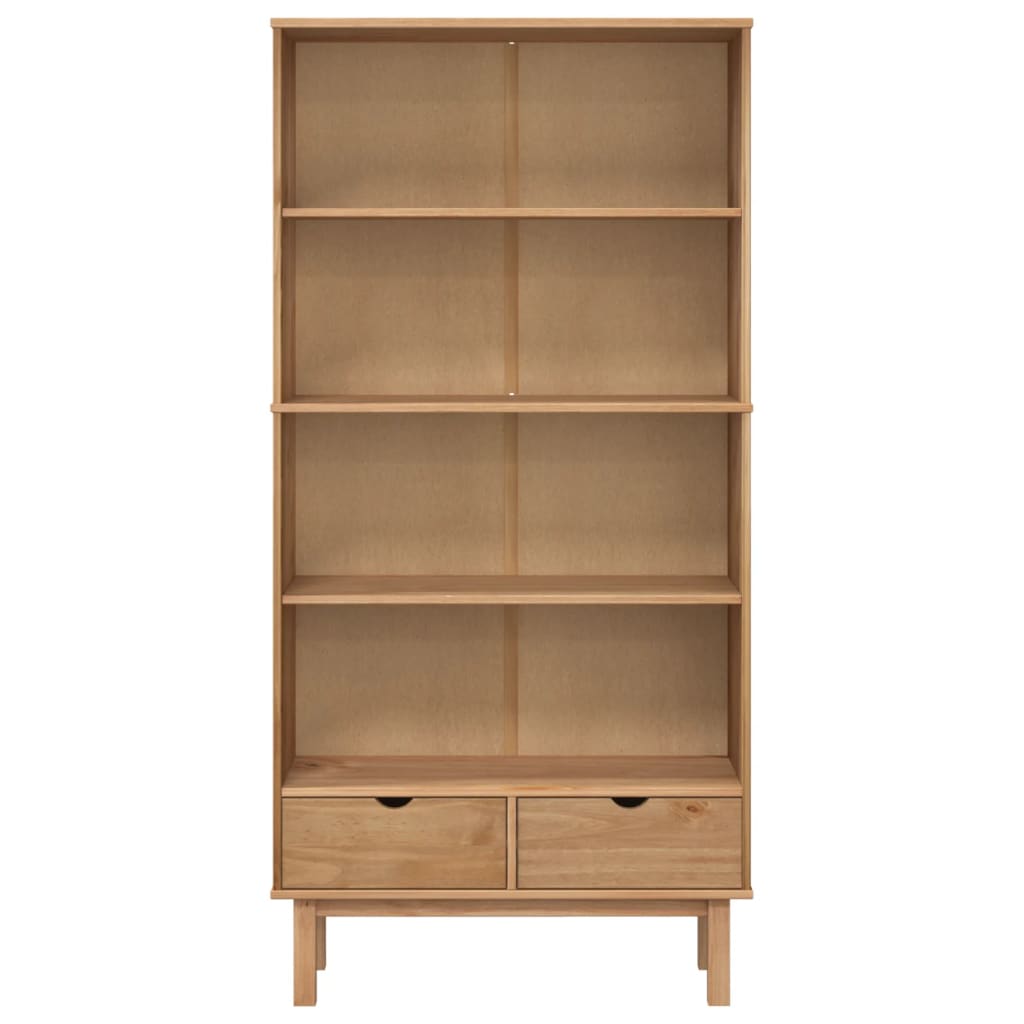Bookcase "OTTA" with 2 Drawers Brown Solid Wood Pine