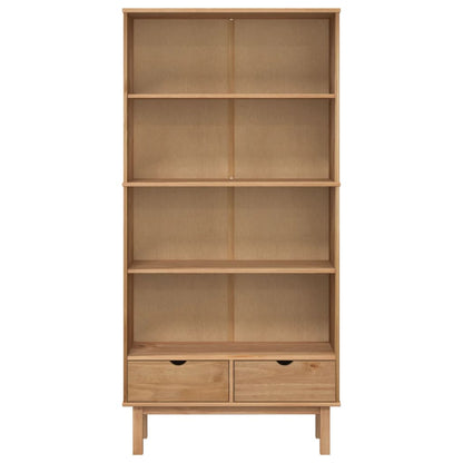 Bookcase "OTTA" with 2 Drawers Brown Solid Wood Pine