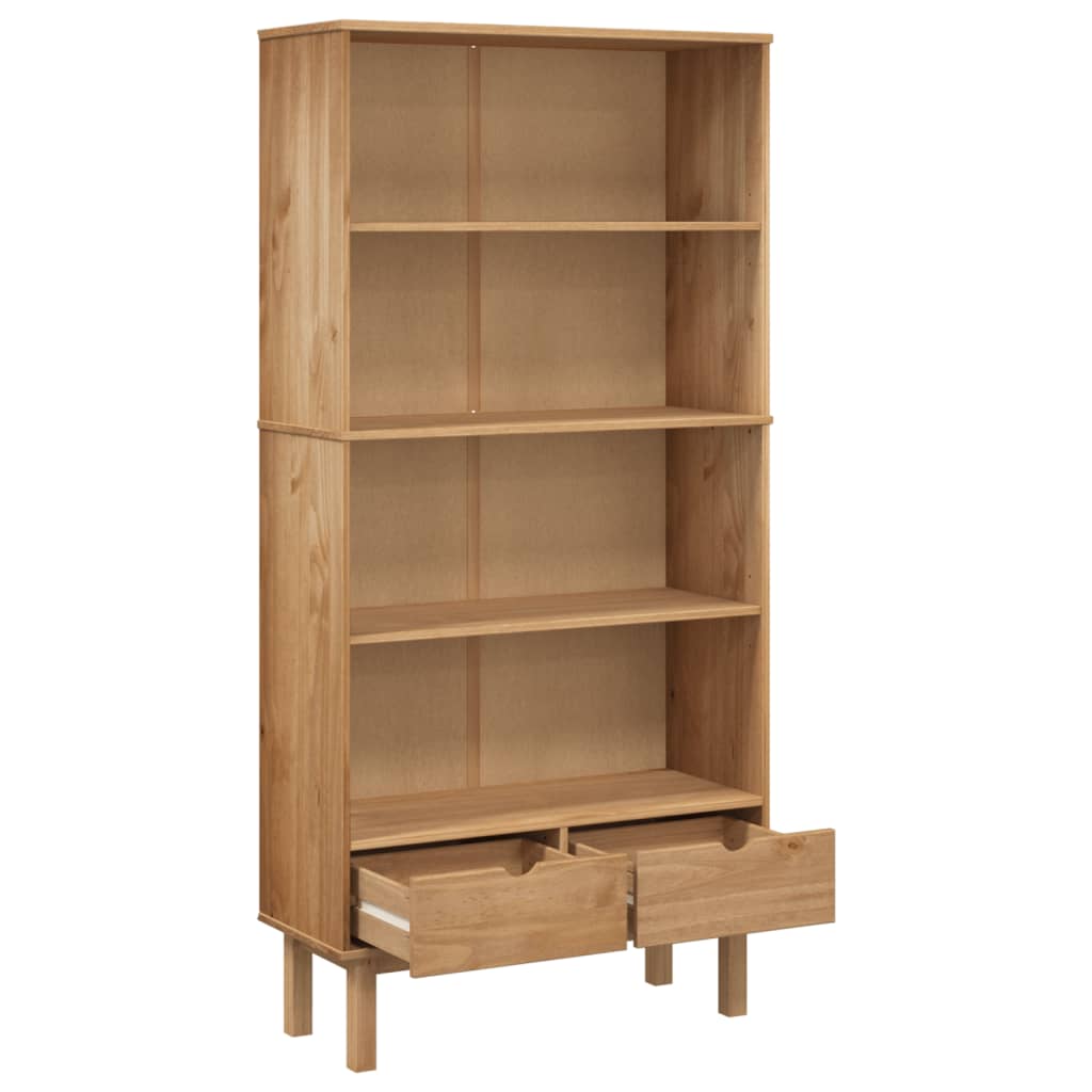Bookcase "OTTA" with 2 Drawers Brown Solid Wood Pine