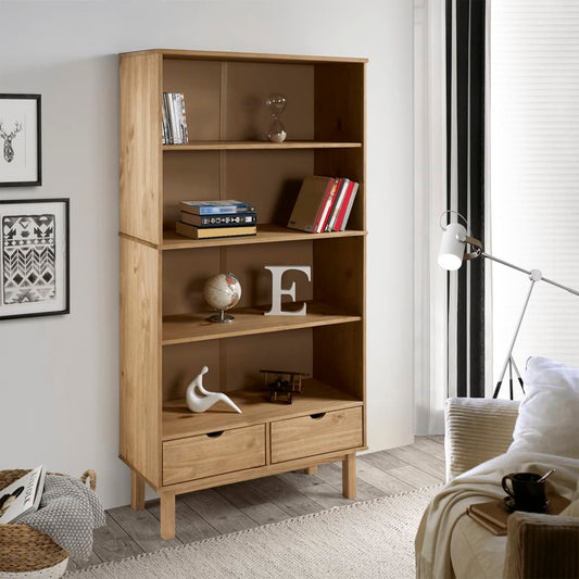 Bookcase "OTTA" with 2 Drawers Brown Solid Wood Pine