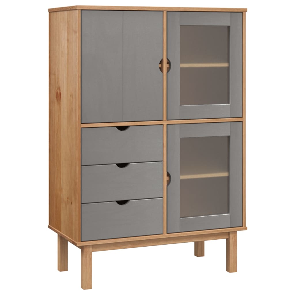 Highboard "OTTA" Brown and Grey 85x43x125 cm Solid Wood Pine